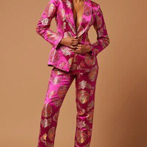Fashion Nova Pink and Gold Floral Pantsuit